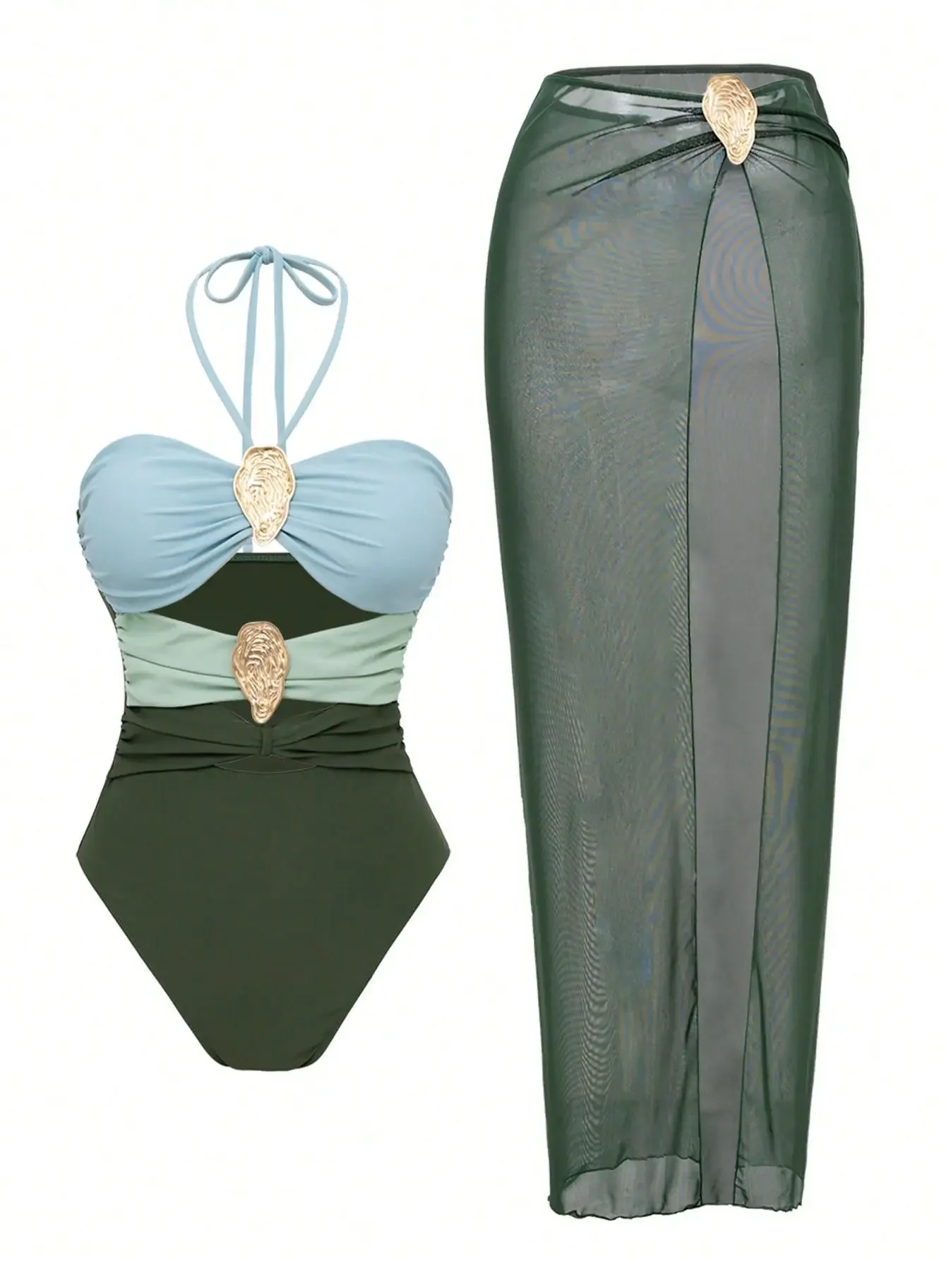 

Women's Luxury Off-Shoulder One Piece Swimsuit Sexy Hollowen Swimwear with Patchwork Belt Beachwear Bodysuit for 2025