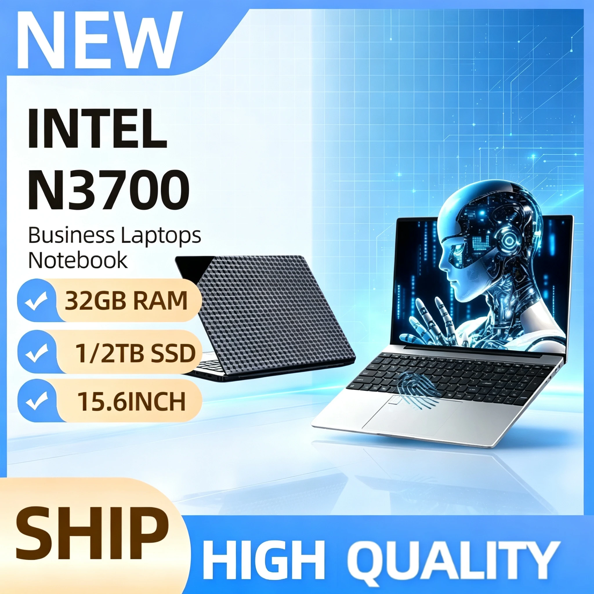 Intel N3700 15.6-Inch Laptop PC with Portable Gaming, 32GB RAM Memory, Fingerprint Security Unlock, Notebook for Gamers.