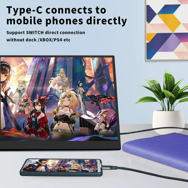 14inch 60Hz Portable Monitor 1920*1080 16:9 Low Blue Light For XBox PS4/5 Switch Cell Phone PC Loptop HDMI Type c Extension