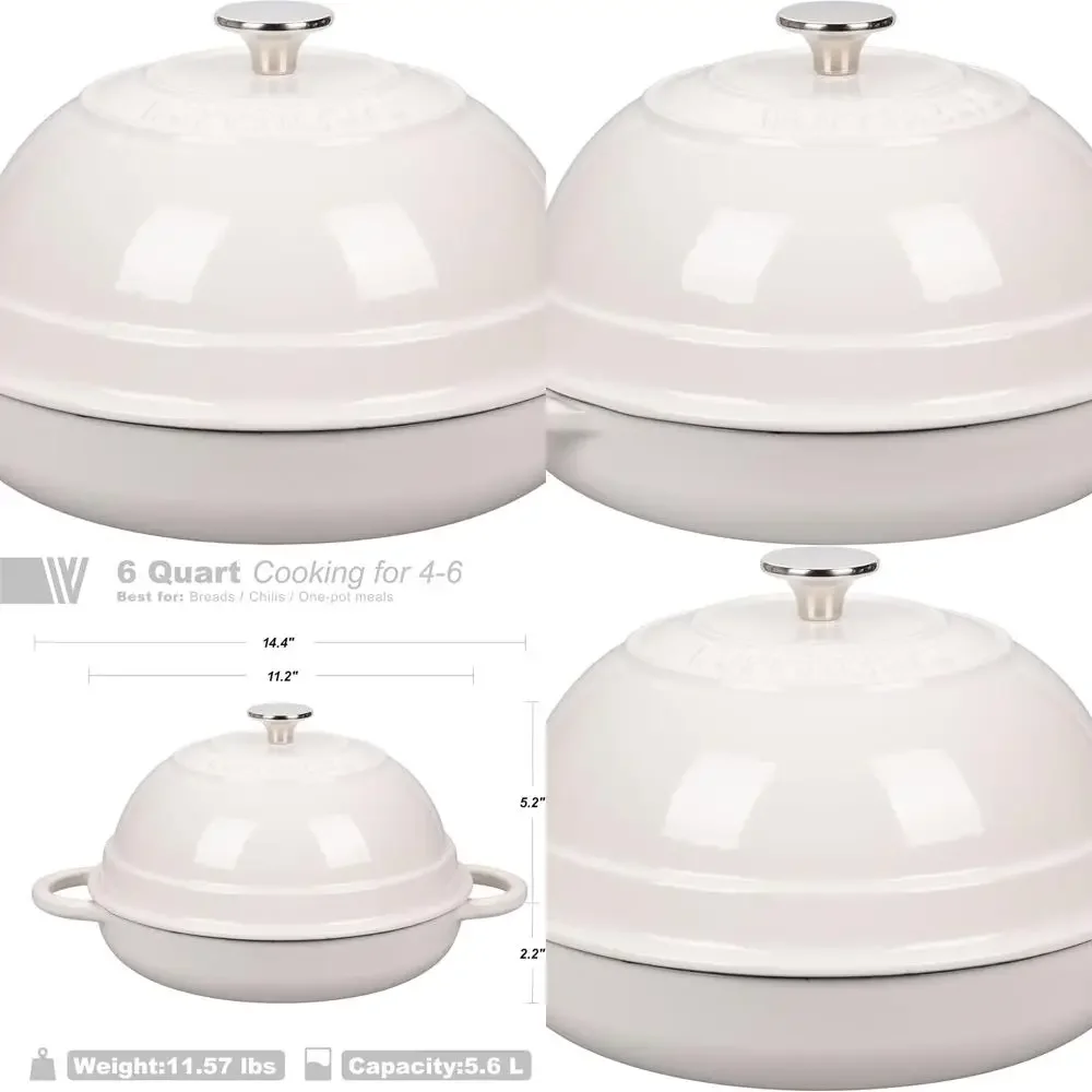 

Enameled Cast Iron Dutch Oven with Lid, 6-Quart, Bread Baking, White