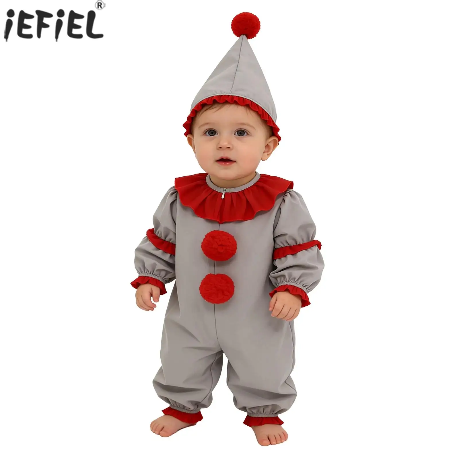 

Серый костюм клоуна на Хэллоуин для малышей, кружевной красный комбинезон с шариками, многослойные комбинезоны с рюшами, карнавальная вечеринка, жуткое платье Джокера