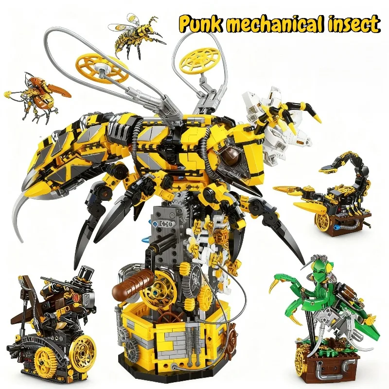 

11 типов креативных машин, серия насекомых, строительные блоки, жук, оса, так далее, модель настольного орнамента, игрушка в подарок для взрослых и детей