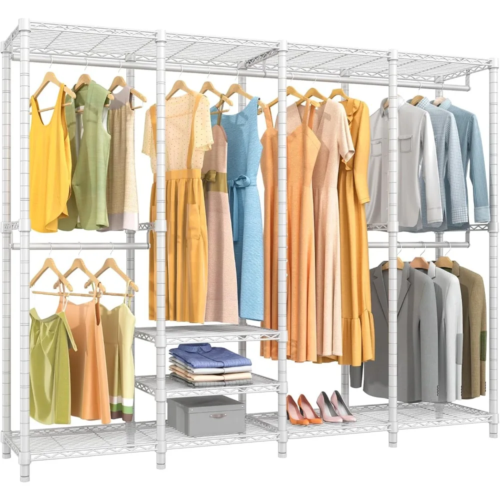 

Wire Garment Rack Heavy Duty Clothes Rack for Hanging Clothes, Multi-Functional Bedroom Clothing Rack Freestanding Closet