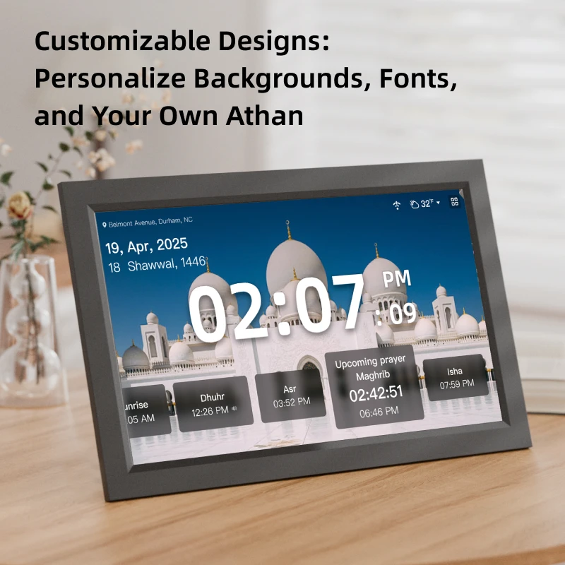 SyncGo 21 Inch Dynamic Touch Screen Digital Islamic Calendar & Azan Clock WiFi Worldwide Prayer Times Essential Office Equipment