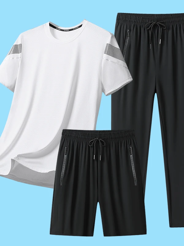 

Мужской спортивный комплект для бега Qui Dry, летние дышащие длинные брюки из ледяного шелка, комплект футболок ort Sve, молодежный спортивный комплект большого размера...