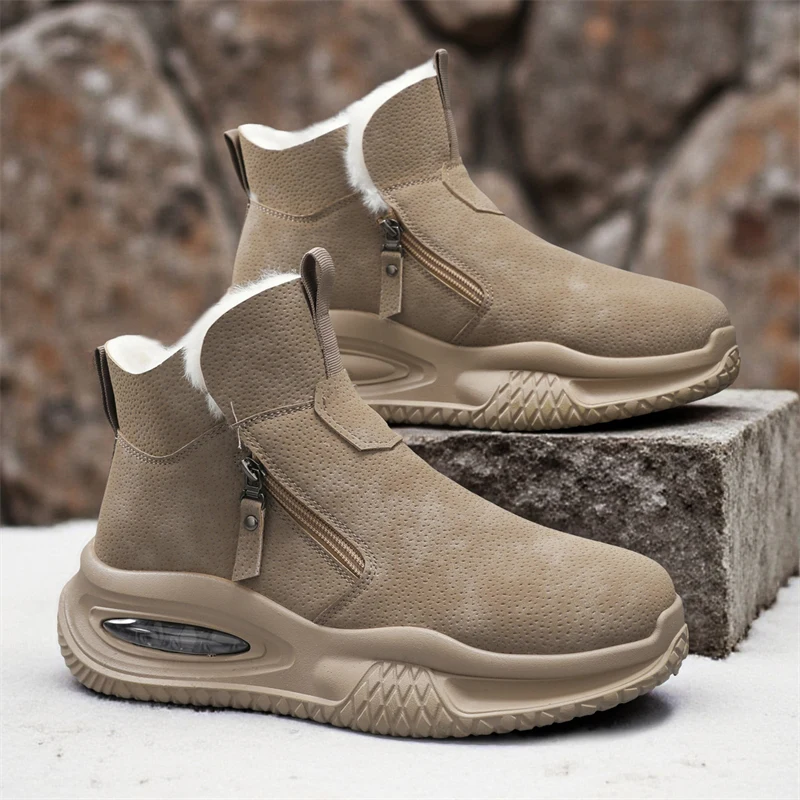 

Winter Fleece Warm Mid-top Flat Bottom Wear-resistant High-quality Solid Color Laced Outdoor Casual Anti-slip Hiking Boots