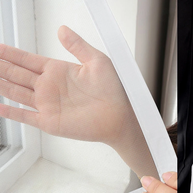White Hook-and-Loop Fly Screen for Windows, DIY Removable and Reusable Mosquito Netting, Washable Insect Protection