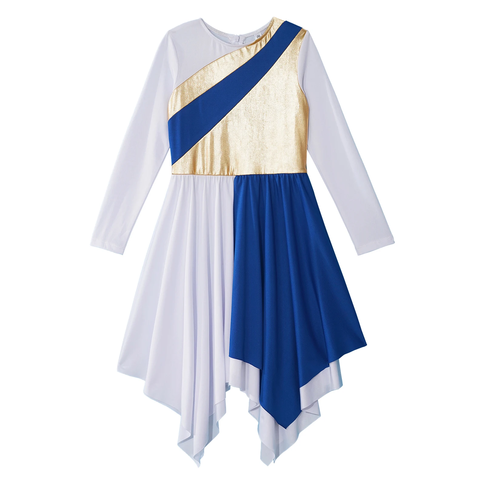 Kinder Mädchen loben Ballett Tanz kleid Langarm Metallic liturgische Anbetung Tanz kostüme asymmetrische Kirche Robe Tunika Kleid