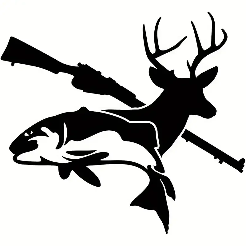 Sunset Graphics & Decals Fish Deer Gun Decal Vinyl Car Sticker Fishing Hunting For Cars Trucks Vans Walls Laptop