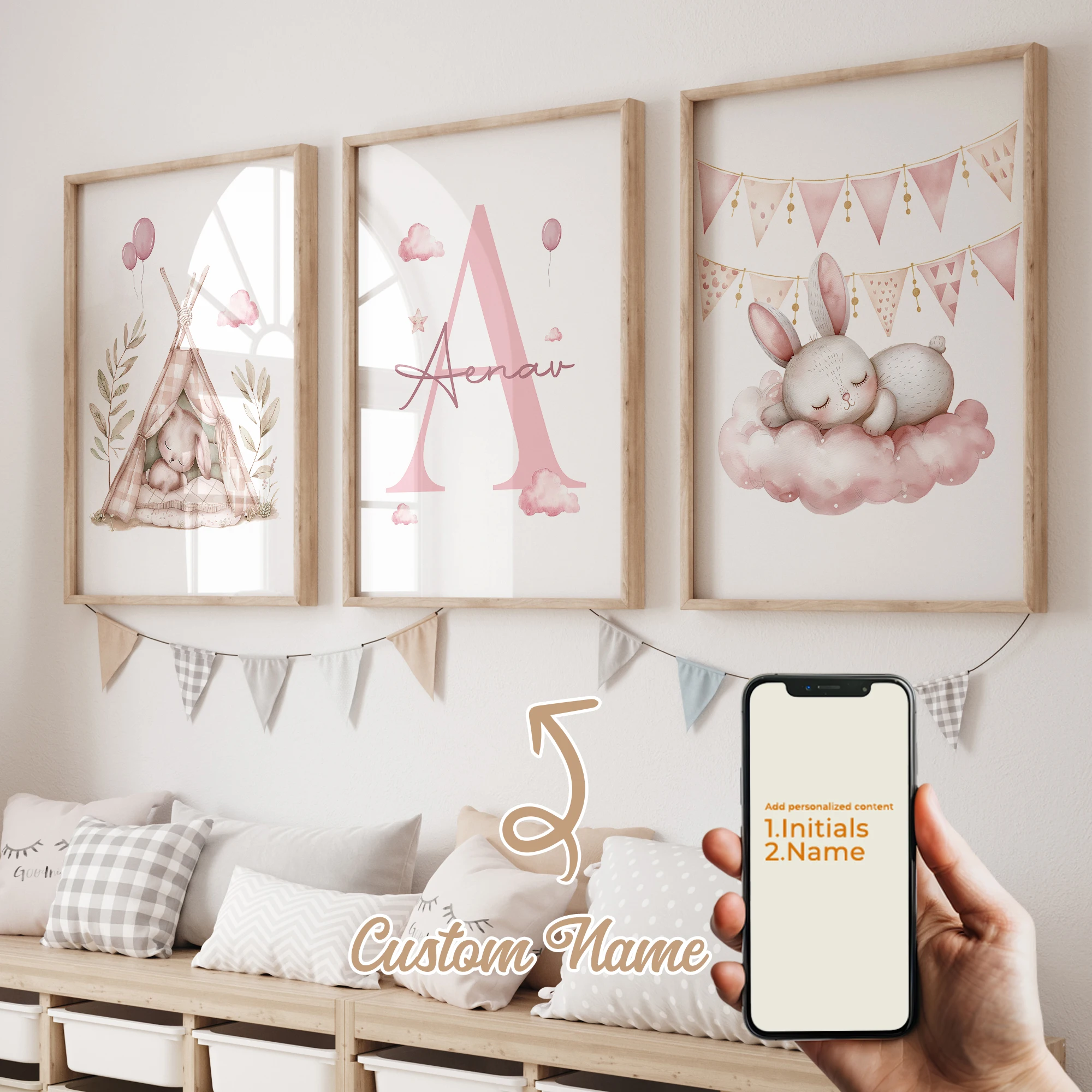 3pcs Personalized Custom Name  - огляд і ціна Baby Nursery Prints