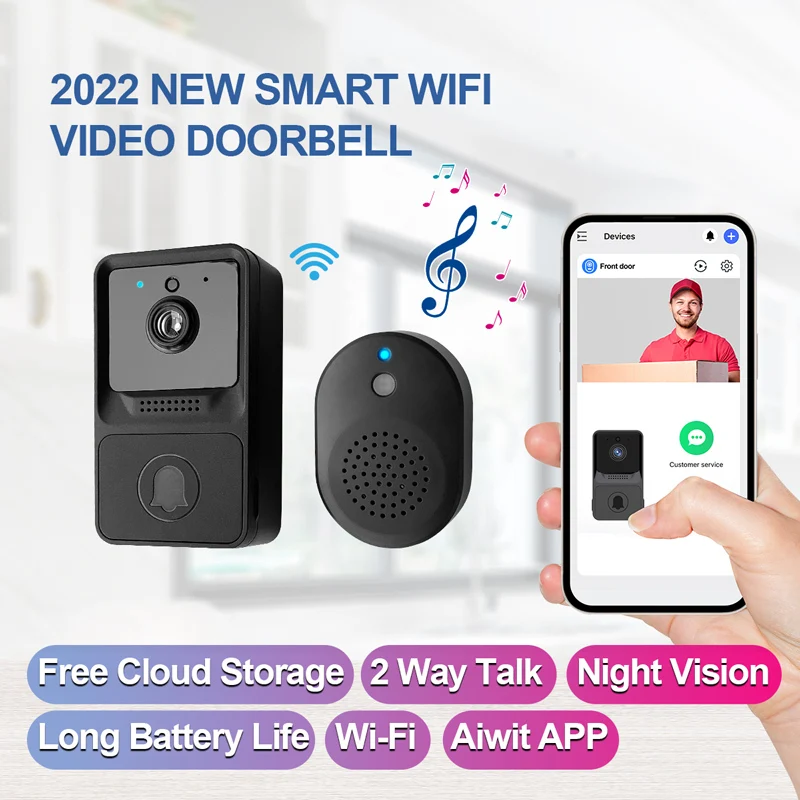 

Бесплатное облачное хранилище, Wi-Fi, IP-дверной звонок, беспроводной домофон, визуальный дверной просмотрщик, широкоугольный видеодомофон 120 градусов