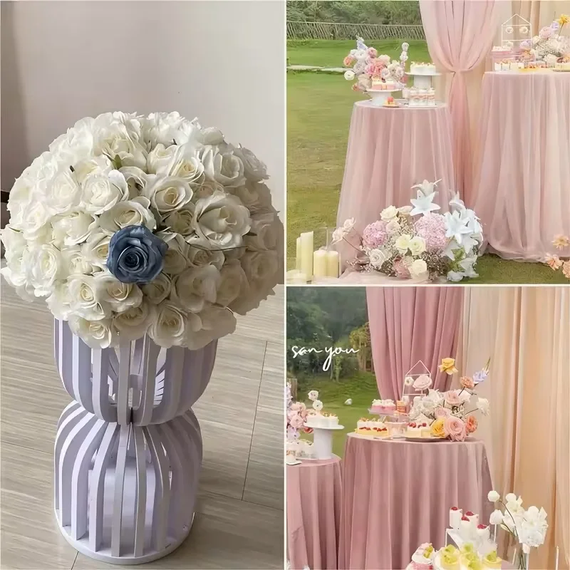 2026 Neu Moderner Weißer Geometrischer Blumenständer Römische Säule Hohle Desserttisch-Podeste T-Bühne Wegweiser-Hintergrund für Partys – Detail 9