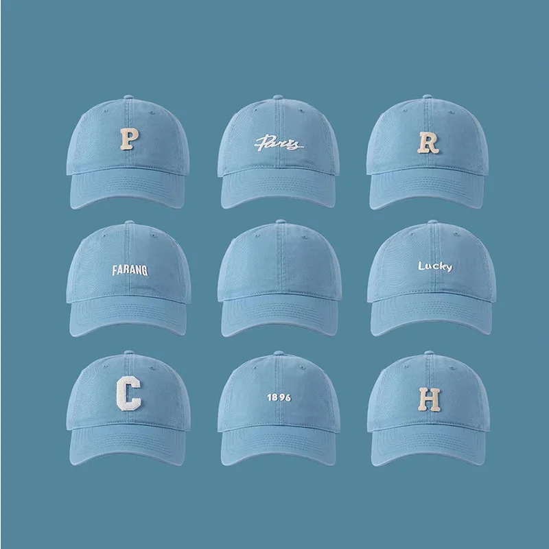 Adjustable Four Seasons Outdoor High Quality Cotton Light Blue Sports Cap Unisex Embroidery Vintage Custom Logo Baseball Caps