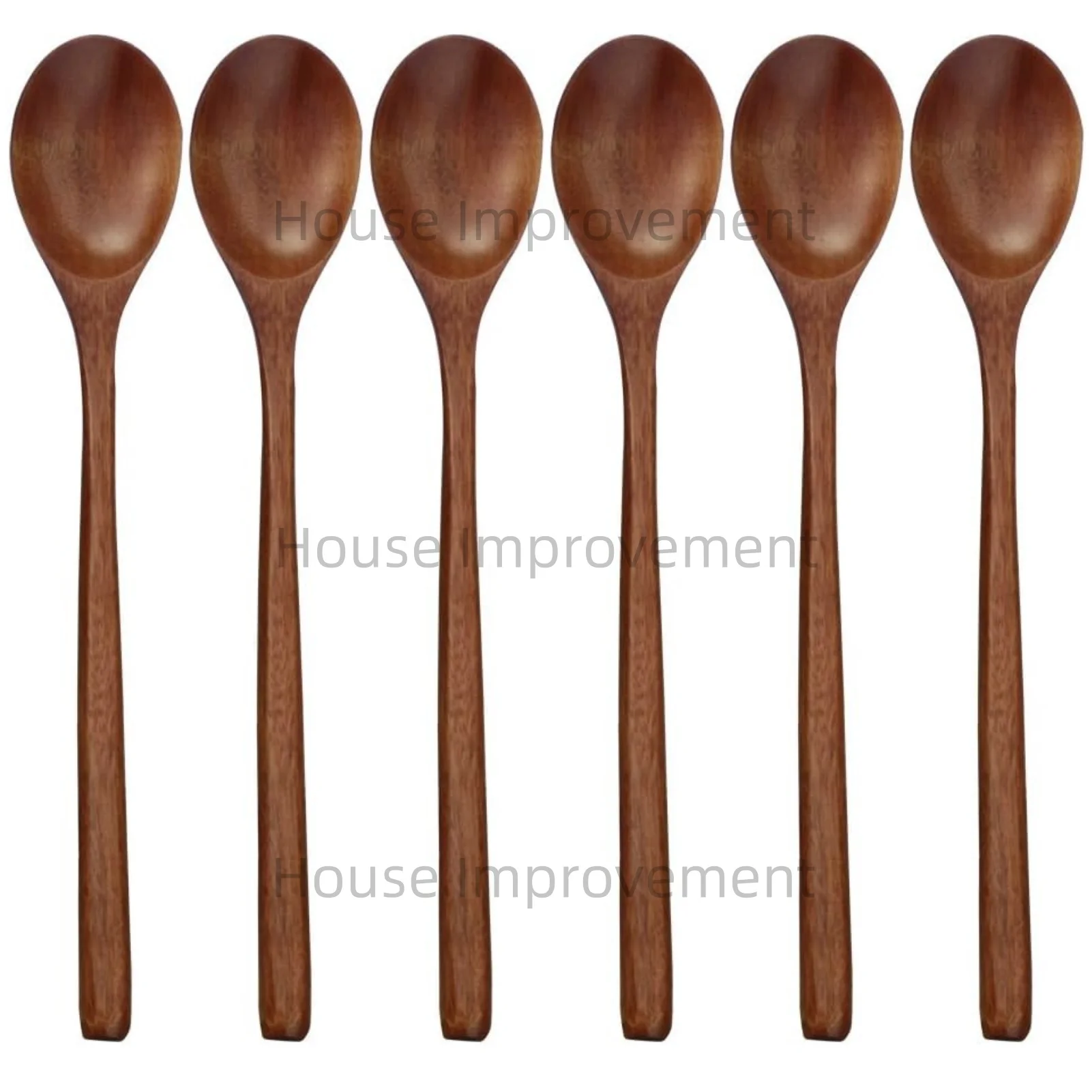 

6PCS 9 Inch Wood Soup Spoons for Eating Mixing Stirring Long Handle Table Spoon with Japanese Style Kitchen Utensil Eco Friendly
