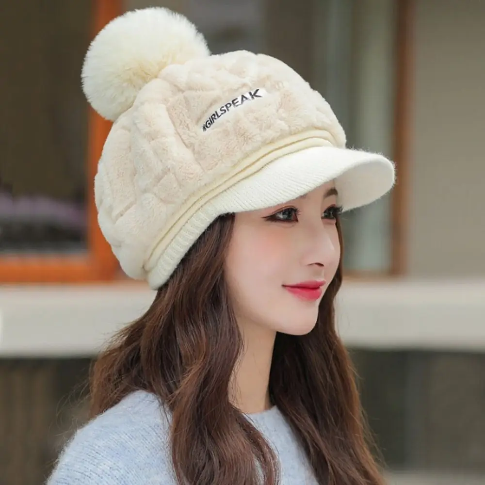 Peaked Cap White Duck Tongue Cap Winter Fluffy Plush Hat Thick Fur Faux Caps Head Warmer Outdoor Visors Women Girl Peaked Cap