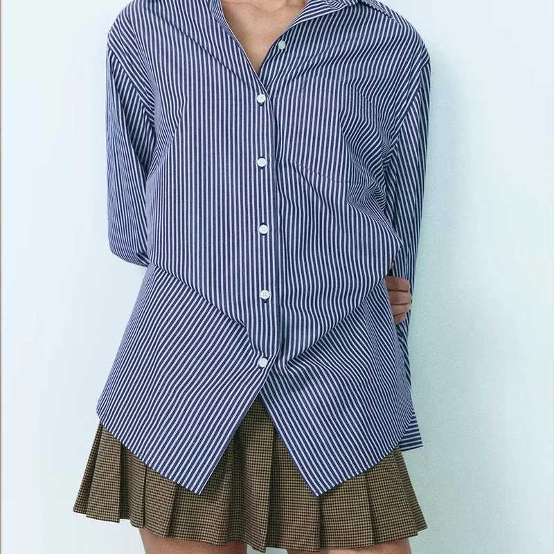 Z Women's Loose Batwing Sve Striped Collar Long Sve irt Spring New Sle Top Polyester Fiber Ladies Premium