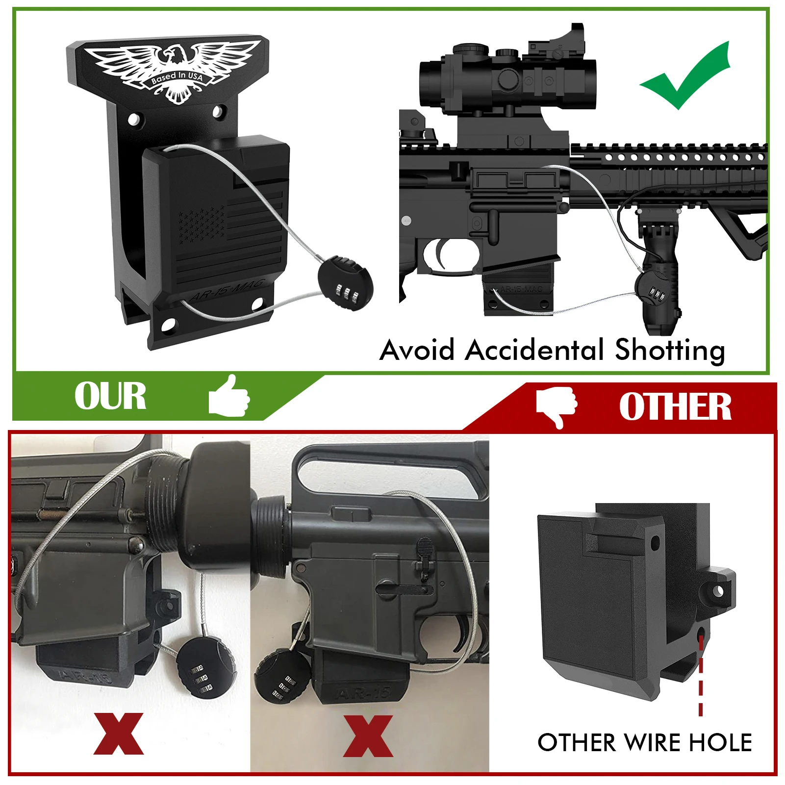 Gun Wall Mount With PMAG Storage AR15 Rifle Wall Rack Holder 300Lbs of Tension Indoor Wall Mount Withstand