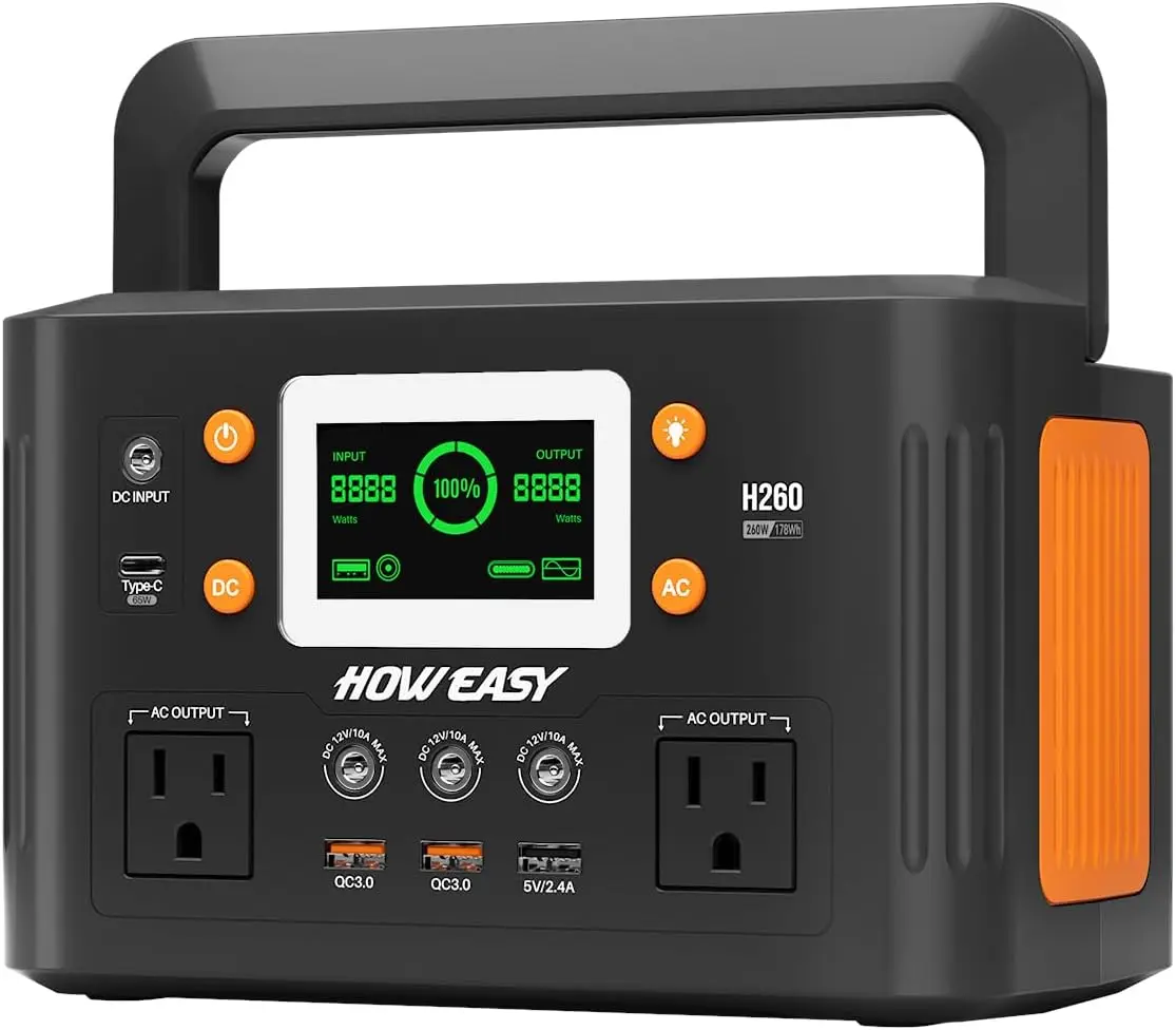 

Portable Power Station 260W, Solar Generator with 65W PD, 110V AC Outlet, 48000mAh Backup Battery for Camping Travel Home