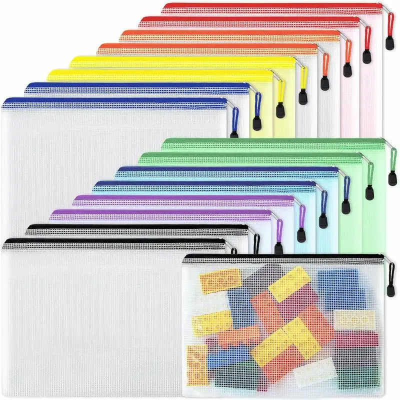 

24pcs Mesh Zipper Pouch Bags A4 Zipper Bags for Organizing Storage Waterproof Zipper Pouches Letter Size File Bags for School