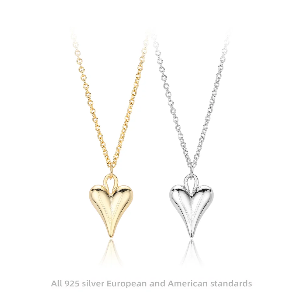 

Korean New Style 925 Sterling Silver Women's Necklace, Polished Heart Design, Niche Light Luxury Minimalist Collarbone Chain