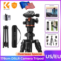 K&F Concept 178cm Lightweight Camera Tripod for Nikon Canon Camera Outdoor Live Streaming Vlog Cellphone Clip Travel DSLR Tripod