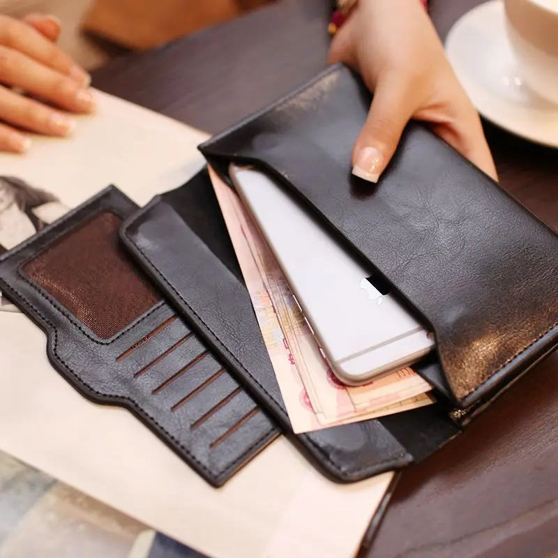 Genuine Leather Pure Color Long Korean Version Student Ultra-Thin Simple Ins Retro European and American Compact Wallet Women