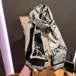 Black-and-white double-sided warm scarf female winter high-grade rectangle 190*65 can be used as a shawl multifunctional noble c