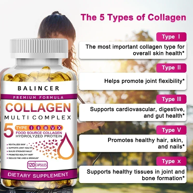 Multi-Collagen Capsules -Type I II III V X - Anti-Aging Healthy Joints Hair Skin Bones Nails Hydrolyzed Collagen Peptides Unisex