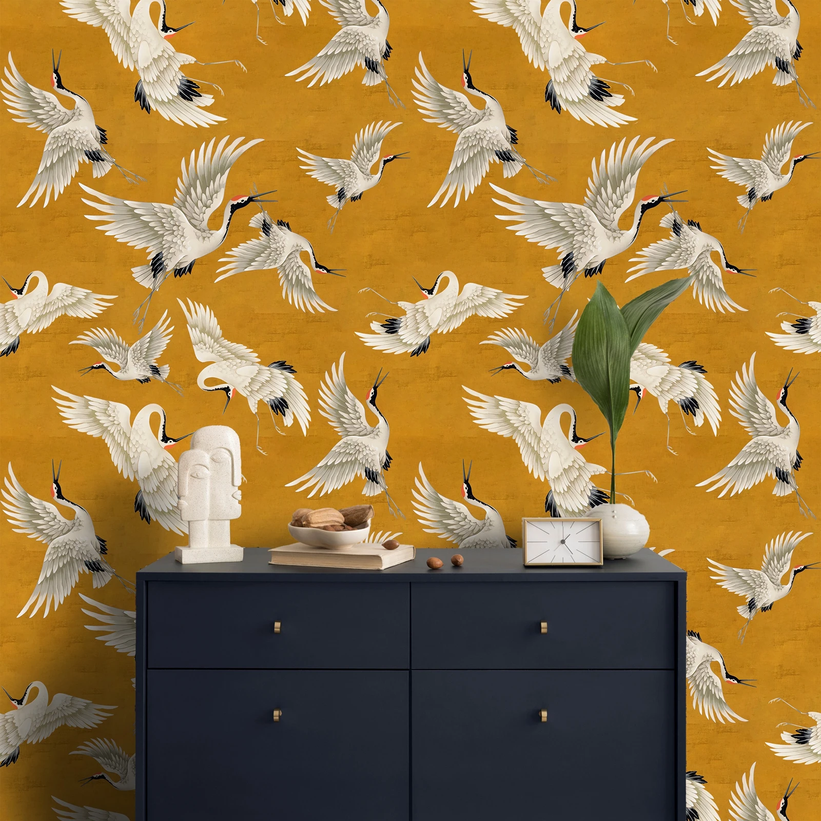 ملصقات حائط لطيور الرافعة الصينية، ورق حائط ذاتي اللصق من هيرون، ديكور منزلي للطيور الصينية لغرفة فاخرة، 50*300 سم #4