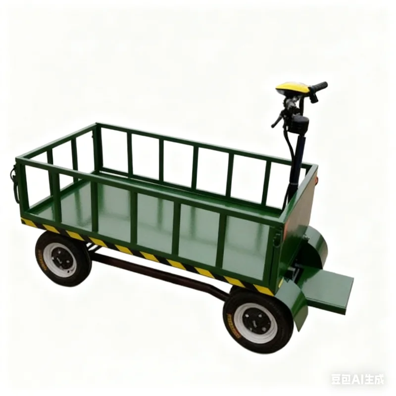 Ride-on Electric Flat Cart 4-Wheel Design Easy Maneuverability Electric Cargo Trolley Cart for Material Transport