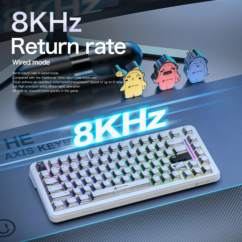 어택 샤크 X82Pro HE 무선 마그네틱 축 게이밍 키보드 8KHz 속도 0.01mm RT 정밀도 5000mAh 트라이 모드 RGB 82키 PBT