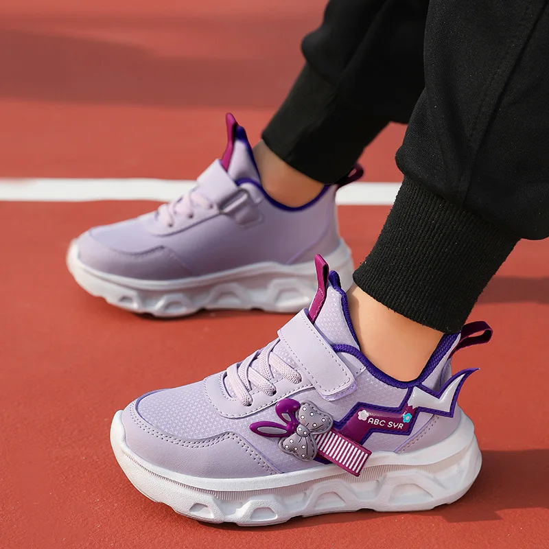 

New Girl Sneakers Cute Butterfly Print Fashion Leather Kids Causal Shoes Outdoor Non-slip School Running Children Sport Shoes