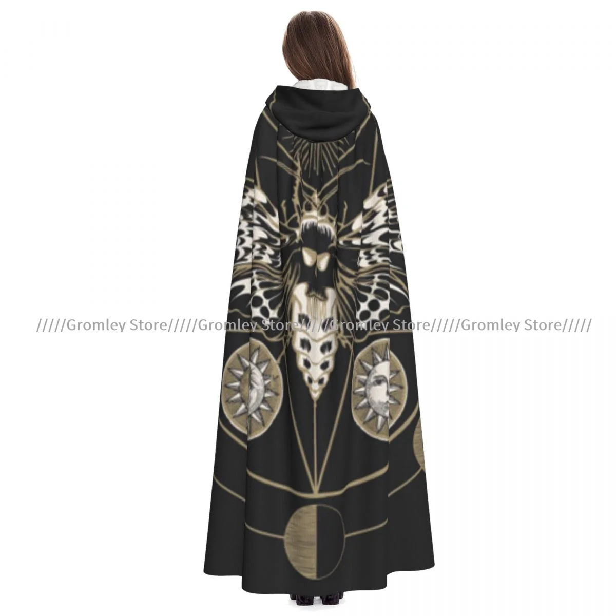 Adult Scary Butterfly Moth Dead Head Cloak Cape Hooded Medieval Costume Witch Wicca Vampire Halloween Costume Dress Coat