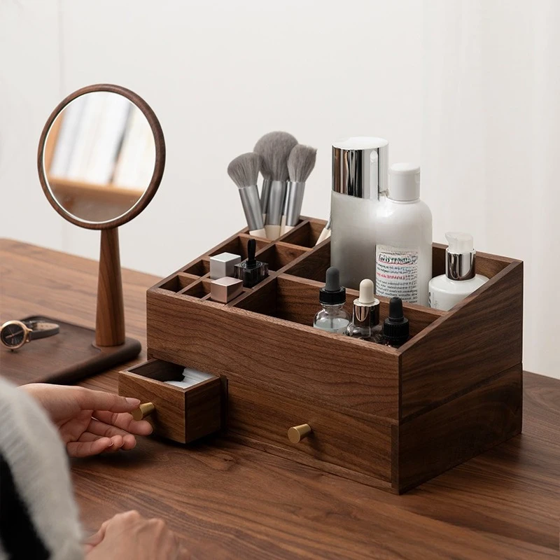

Wooden cosmetics storage box Household with drawers Dresser Lipstick Mask Skin care product storage box