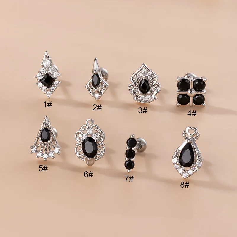 

1PC Black Crystal Zircon Cartilage Earrings for Women 20G Stainless Steel Conch Tragus Helix Back Stud Earring Piercing Jewelry