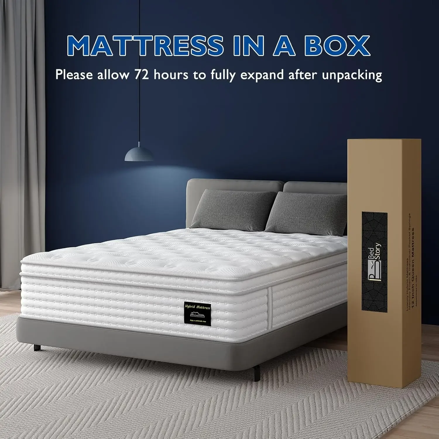 BedStory Queen Mattress - 14 Inch Hybrid Mattress in a Box - Individual Pocket Springs and Memory Foam for Pressure Relief