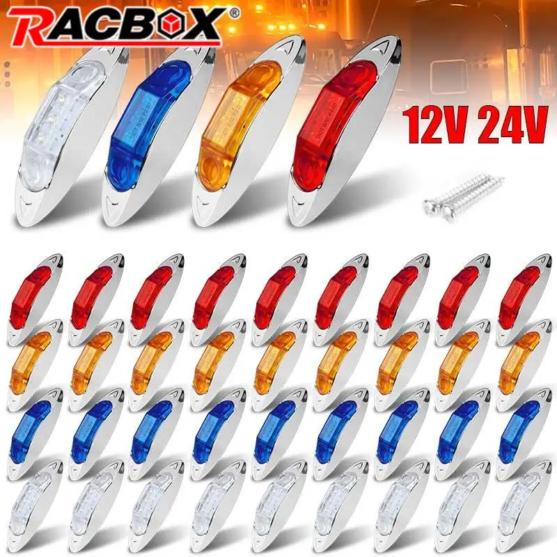 10PCS 12V 24V 3 LED Side Marker Lights Warning Tail Light Auto Car External Lights for Trailer Truck Lorry Yellow Blue White Red