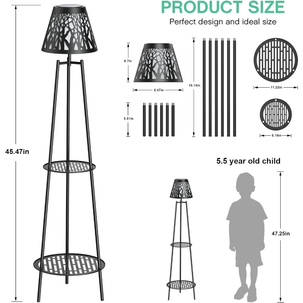 45.5 "metalowa lampy podłogowe słoneczna na zewnątrz z 2 stojak na rośliny podparciem dla roślin stojak na rośliny kwiat do uprawy w pomieszczeniu stojak na donicę przechowywania na półkach