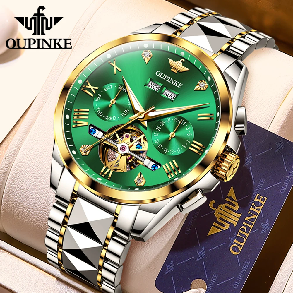

OUPINKE 3240 New High Quality Mens Watch Luxury Automatic Mechanical Watch﻿ 50M Waterproof Tungsten Steel Watches Gift Box