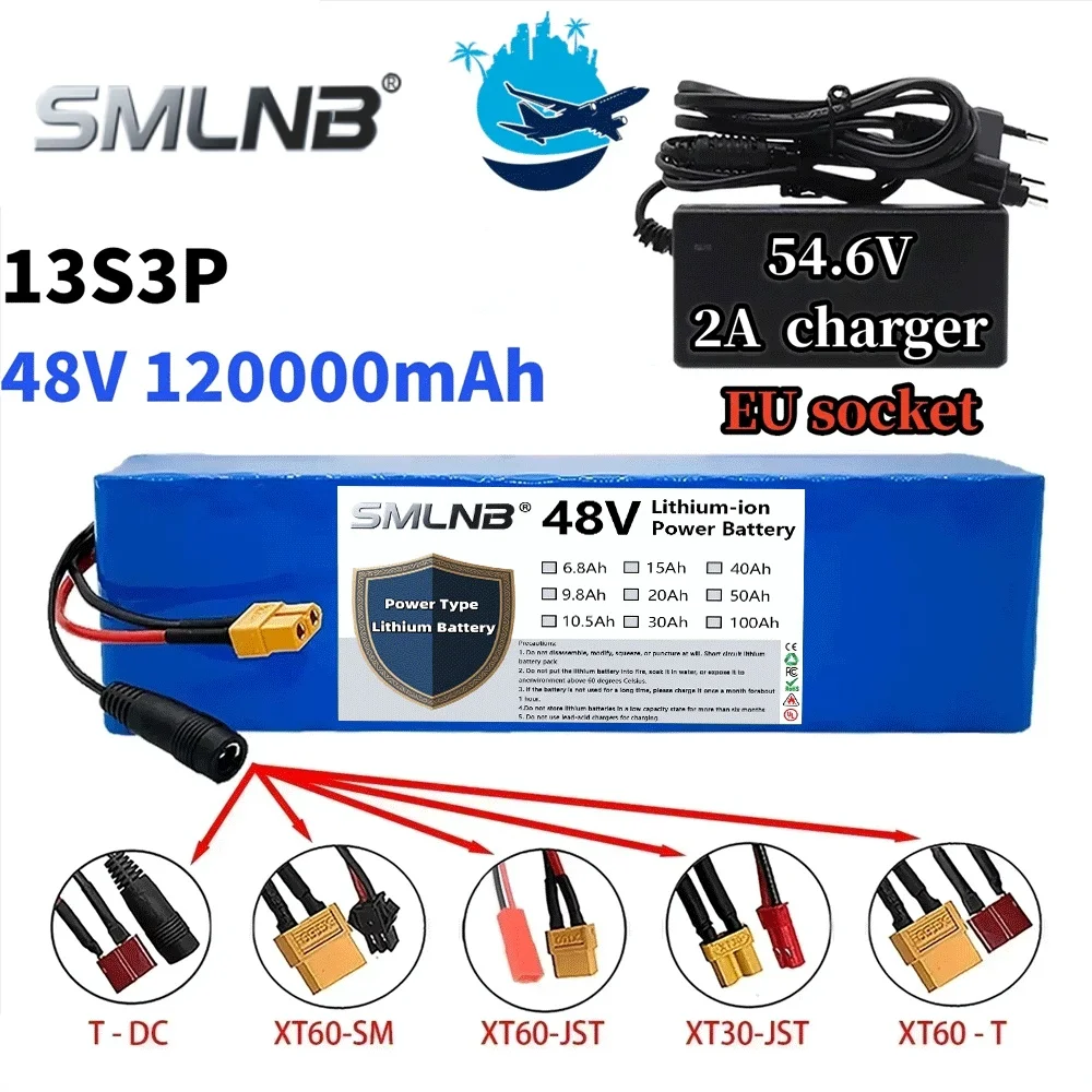high-quality 48V 120000mAh 2000W 13S3P XT60 48V Lithium-ion Battery Pack, Lithium Iron Phosphate Battery 120Ah and 54.6V Charger