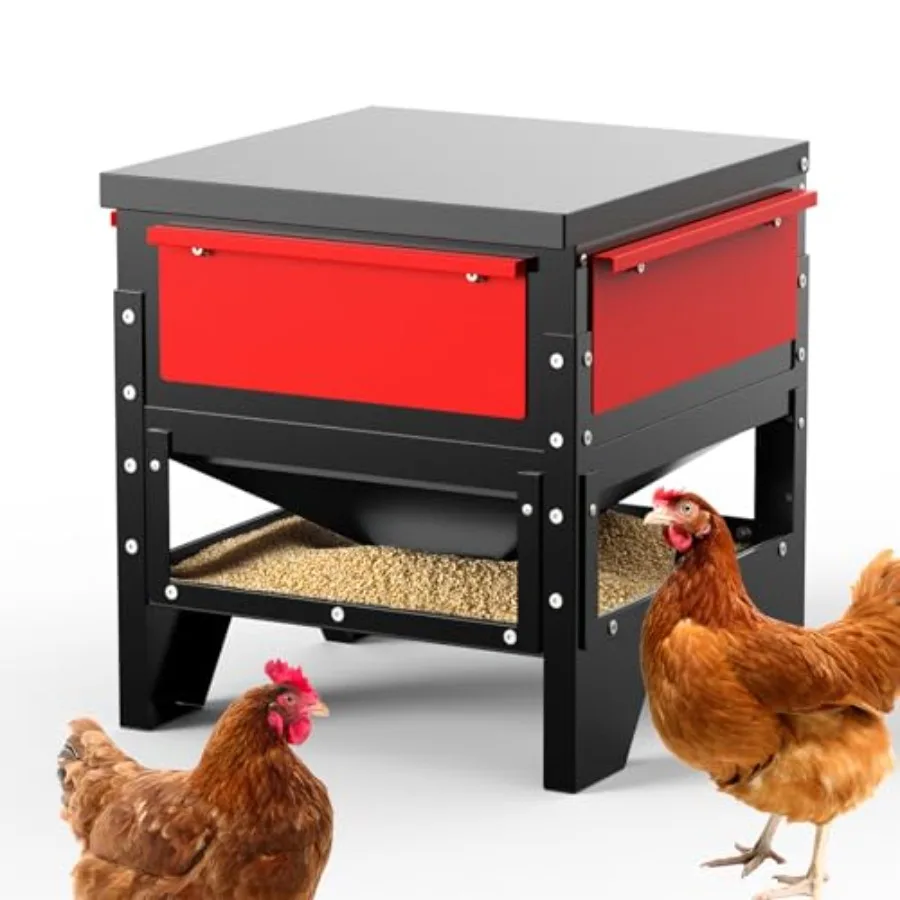 

Automatic Chicken Feeder for Poultry, All Metal Construction, Gray, 60-90lb Large Capacity with No-Waste Waterproof Design, Sui