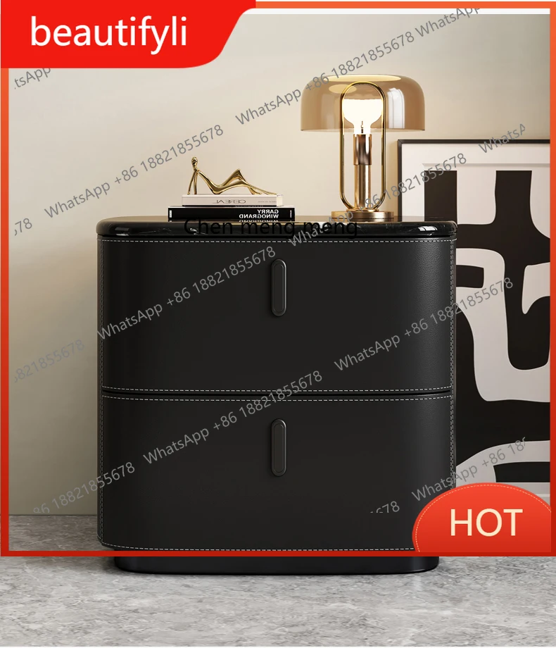 

A139 All solid wood saddle leather home bedroom modern light luxury side cabinet simple microcrystalline stone bedside table