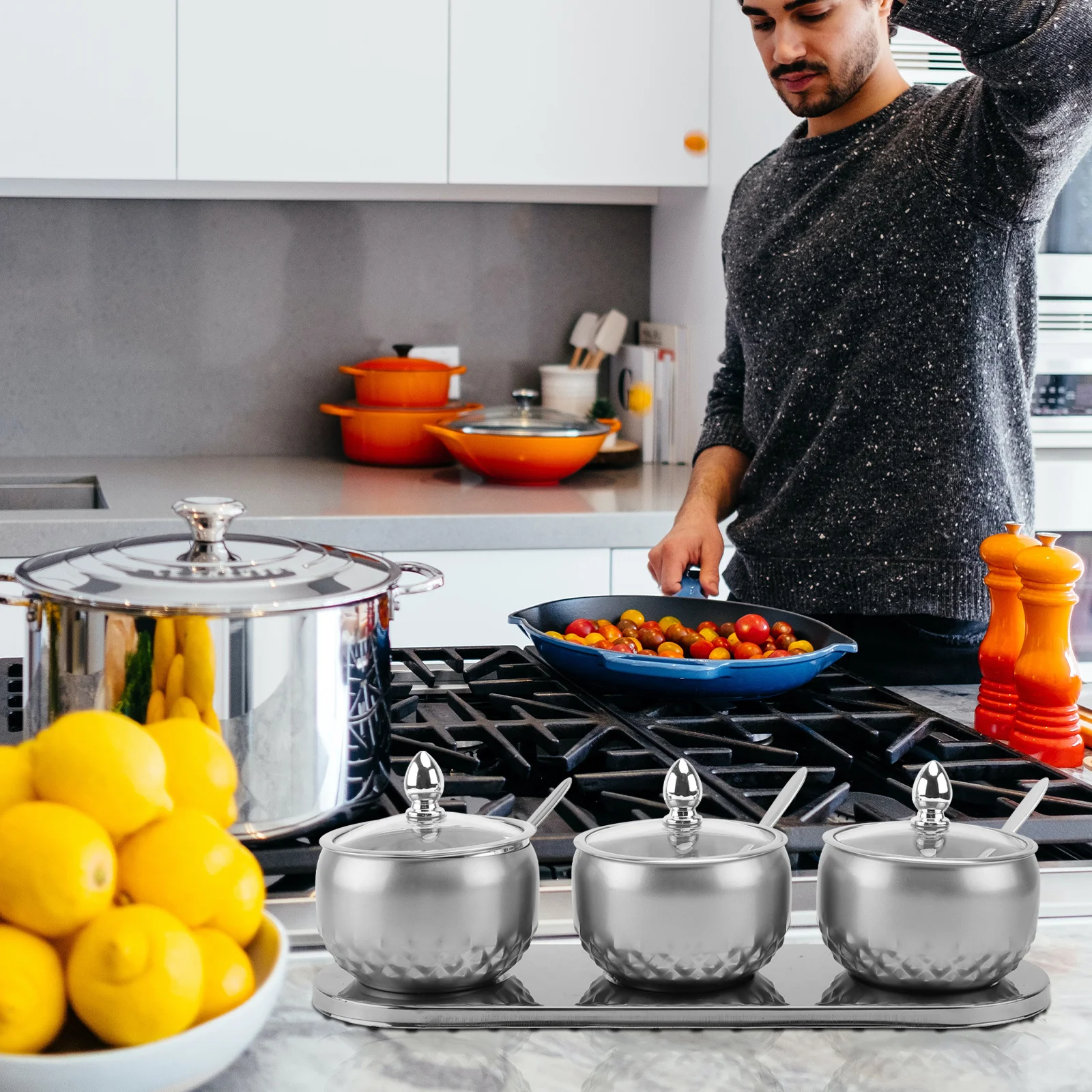 

Spice Jars with Lids Airtight Spoon Kitchen for Storage Spices Seasoning Containers