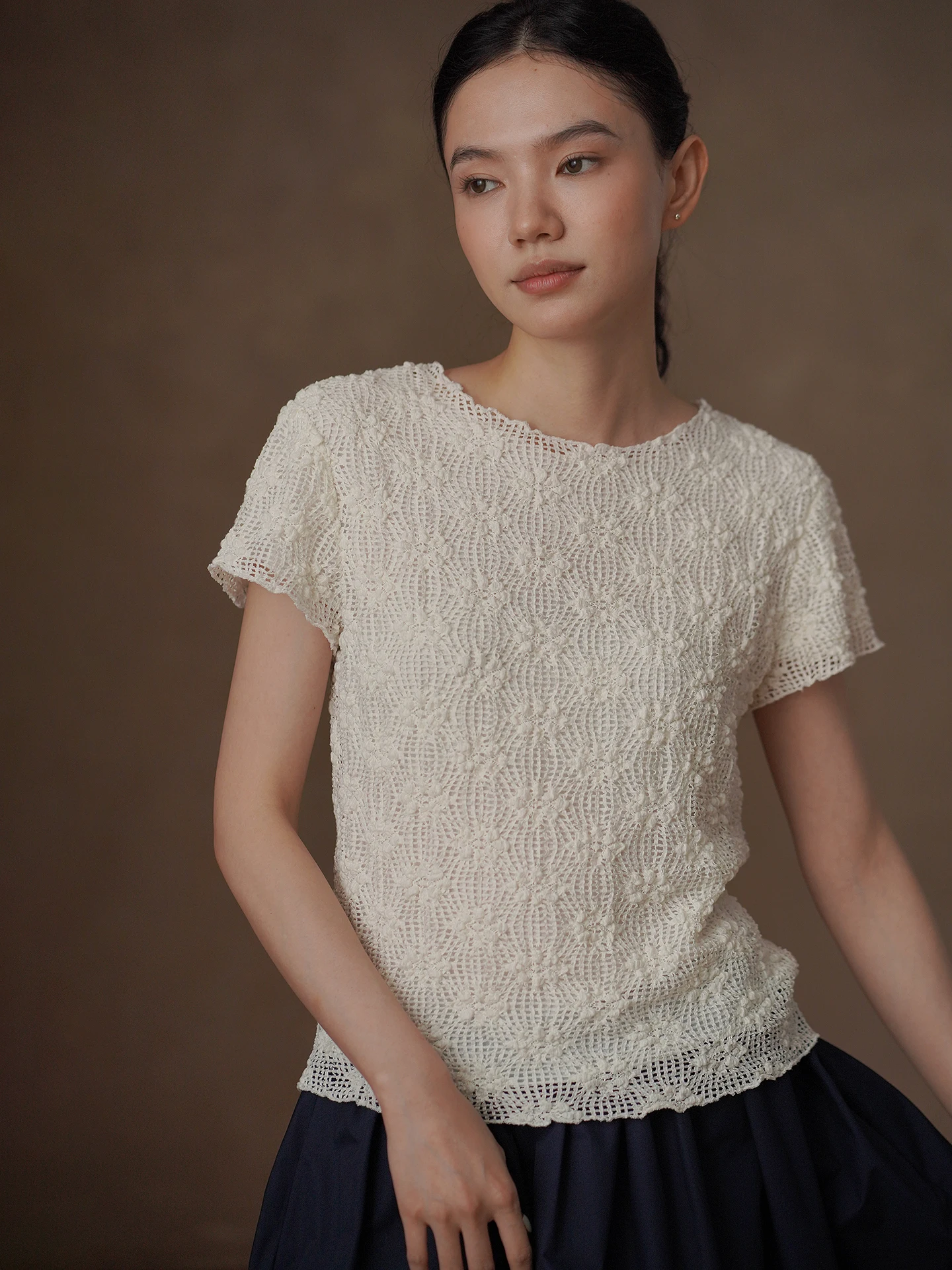 Hacikis Miss Summer Vivid 3D Hook Flower Cotton round Neck Short Sleeve Atmosphere T-Shirt Slimming Women's Fashion Top