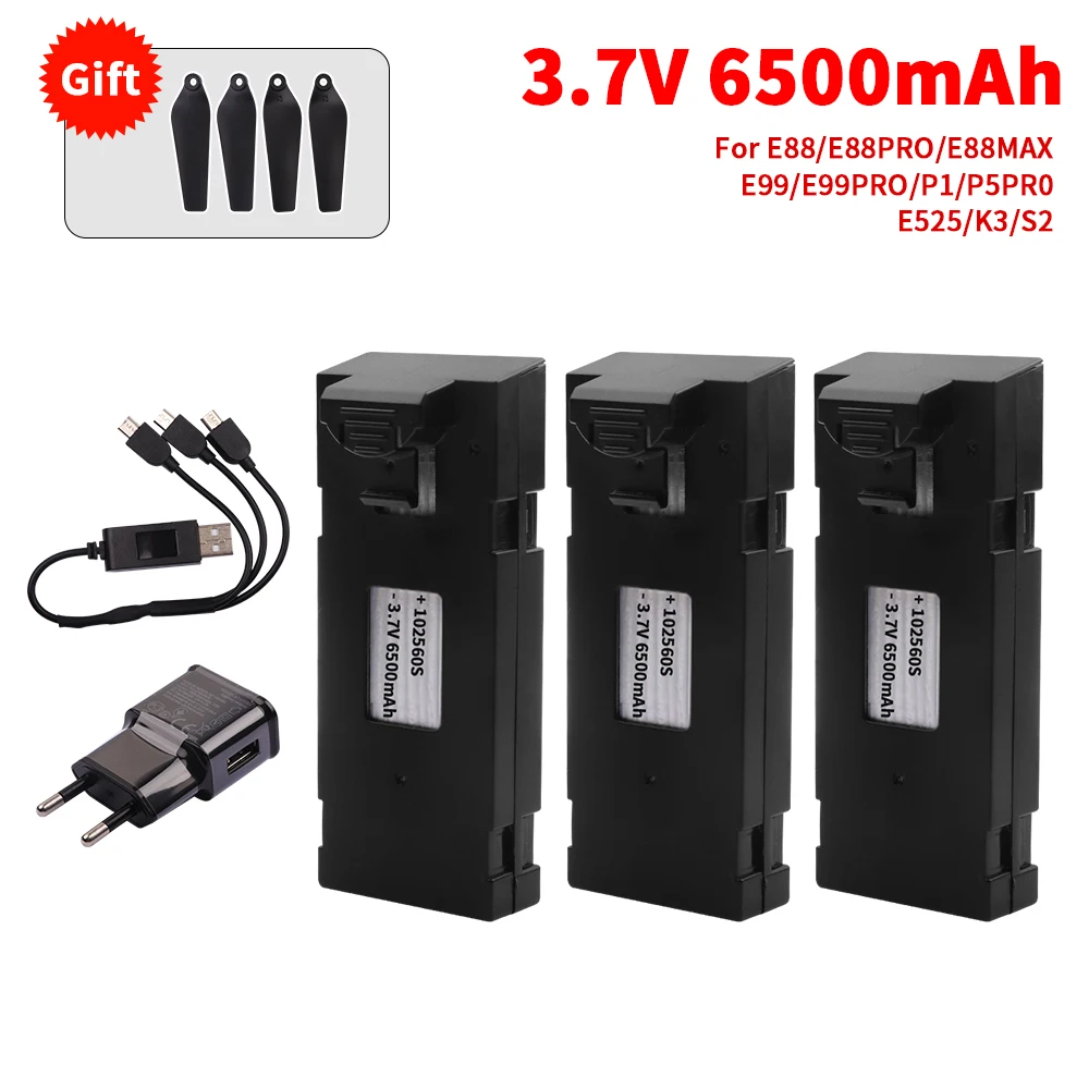 E88 Battery 3.7V 6500mAh and Charger RC Drone Accessory For E88PRO E99 E99Pro Ls-E525 E525PRO Mini Uav Drone Battery Combination