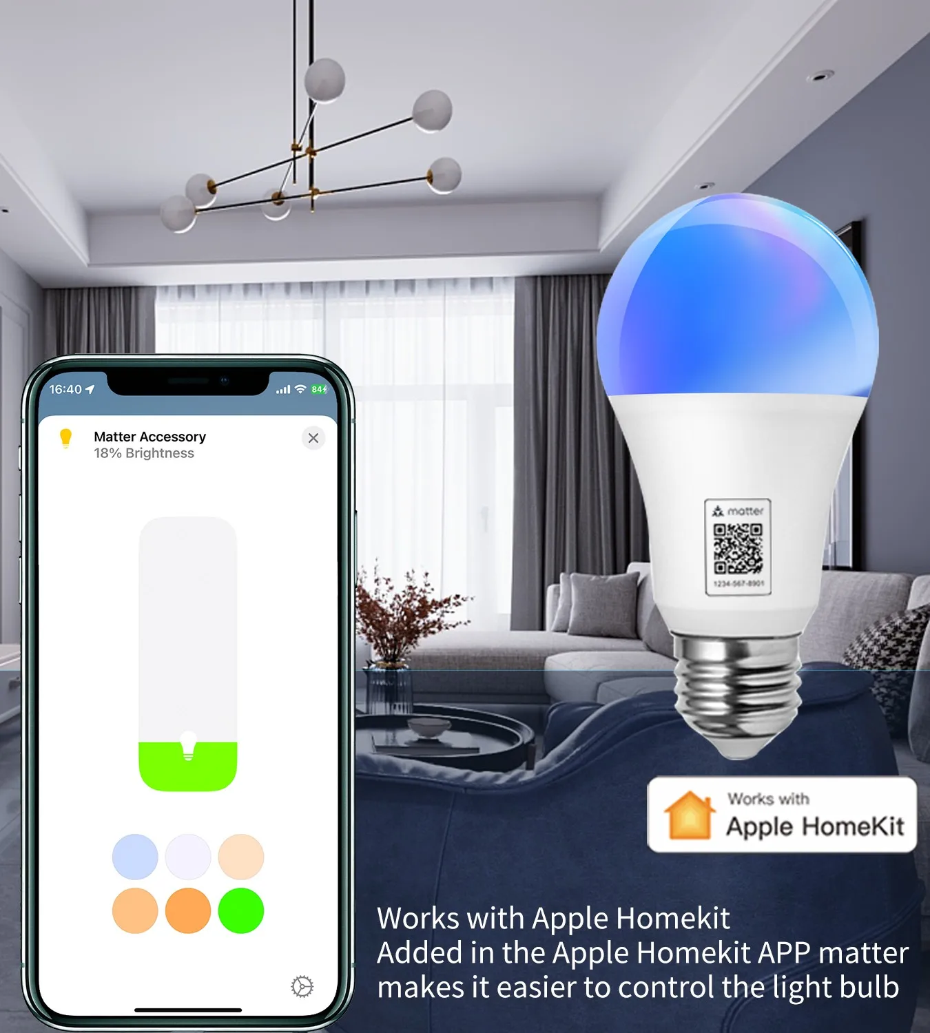 Lâmpada inteligente Corunsmart Matter, RGB, E26, Wi-Fi, LED, Smart Home, funciona com Alexa, Google Home, Apple Homekit, SmartThings, Siri