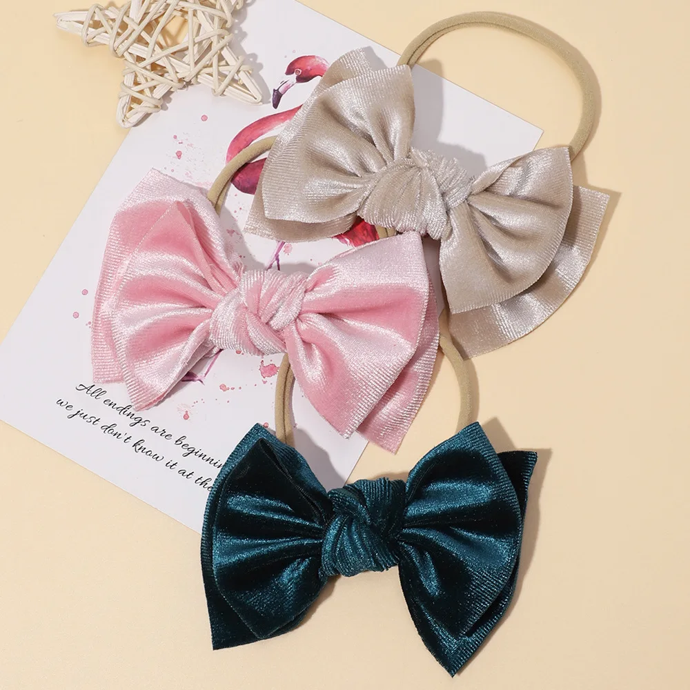 

Wholesale 4.30 Inch 12Pcs/Lot Velvet Fabric Bow Hairband Baby Girls Hair Roap Bowknot Headbands Kids Hair Accessories