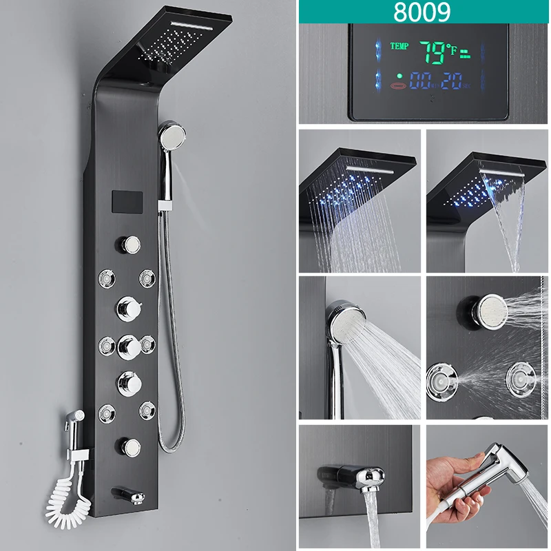 Wanmivezlo Douchepaneel Kolom 6-wegfuncties LED Regenwaterval Douche Met Digitaal Display en Bidet Bad Douchekraan