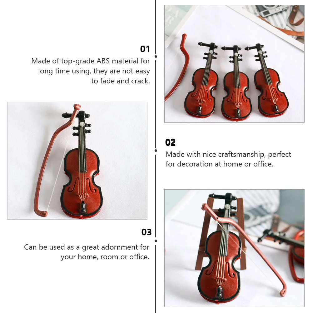 2 Pcs Miniature Simulated Violin Toy House Musical Instruments Toys Abs Model Decor