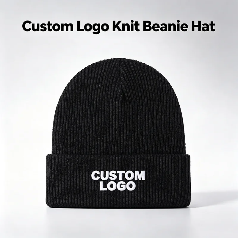 Custom Logo Rib Knit Beanie Winter Thick Ear Protect Cap Unisex Windproof Plain Skull Hat Men Women Outdoor Daily Commute Headwe